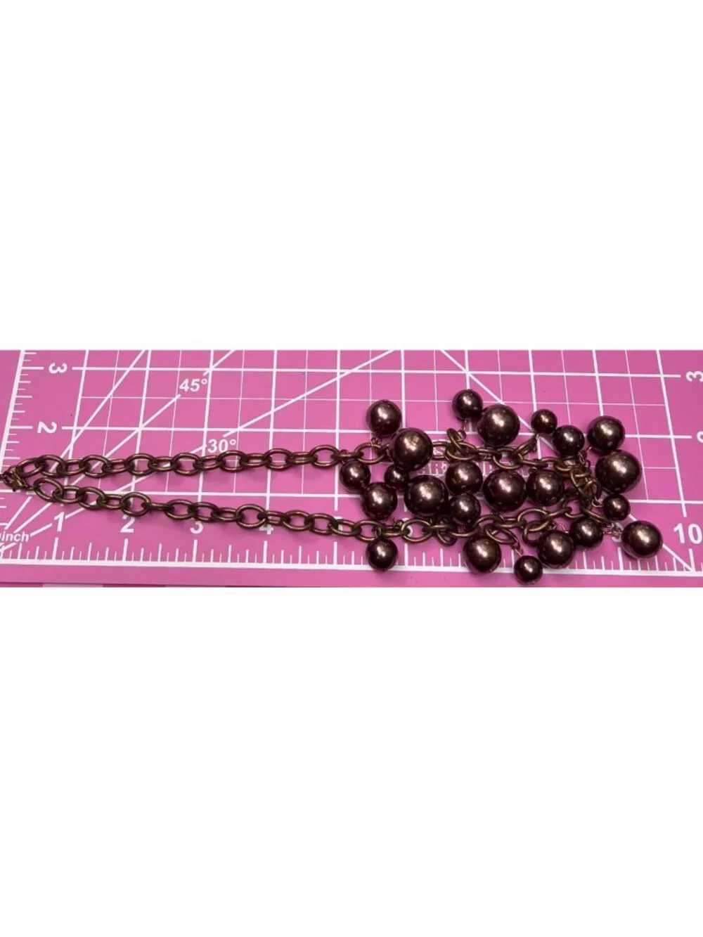 Bronze Tone Brown Bauble Bead Necklace Statement Bib Chain Link Adj 20